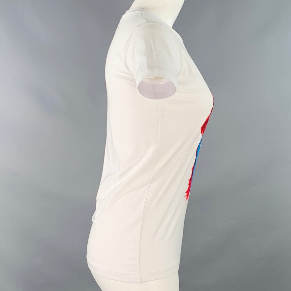 JOHN RICHMOND Size XS White Multi Color Cotton Blend David Bowie Print T-Shirt - Picture 3 of 7